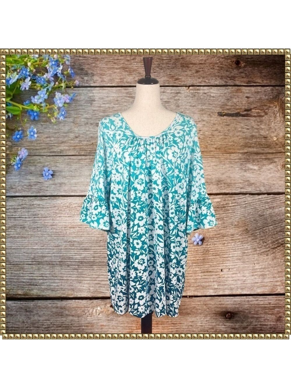 Woman Within Floral Tunic Top Bell Sleeve Size 1X